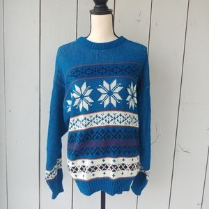 MOUNTAIN CREST | Teal Blue Snowflake Knit Sweater